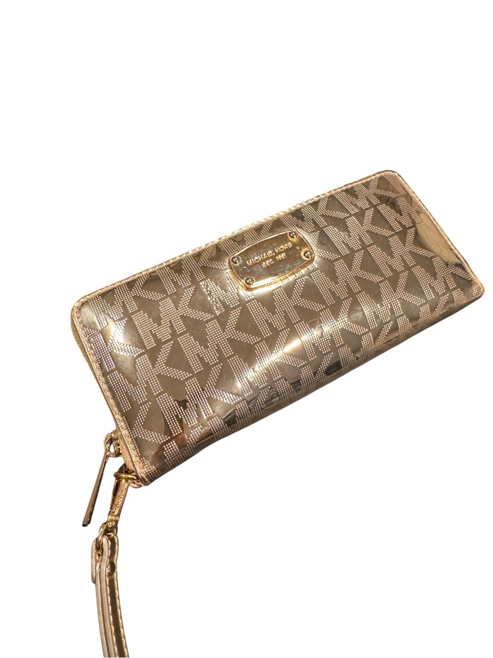 Michael Kors Metallic Gold MK Logo Wristlet Clutch - Picture 2 of 6